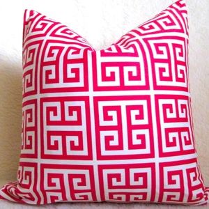 Greek Key  design hot pink and white accent pillow by Willa Skye Designs.